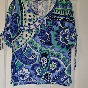 Talbots Cruise Wear Cato Blue and Green Paisley Blouse